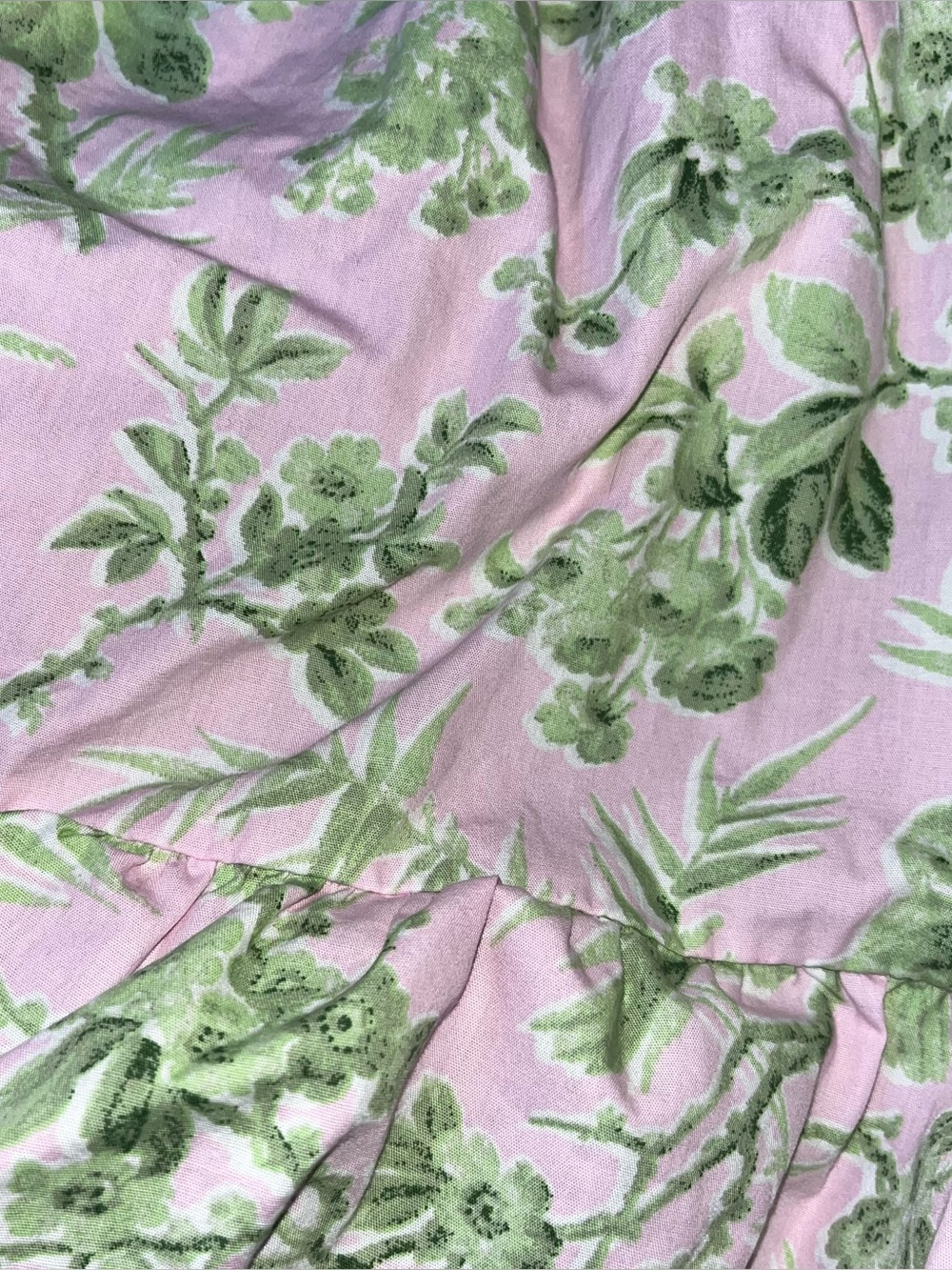 Crown & Ivy Dress Pink Green Toile Bird Print Tiered Cotton Peasant - Picture 2 of 3